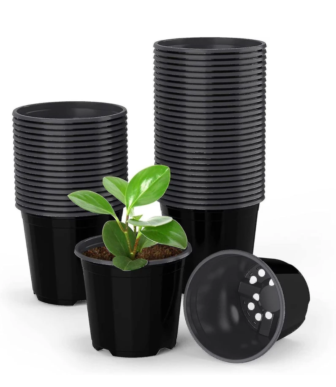 Heavy Duty Black Plastic Nursery Pots for Plants | Garden Grow Bags Style Pots (10 Pcs)